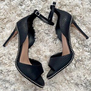BCBGeneration Jessika Black Ankle-Strap Studded High Heels